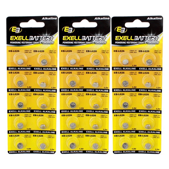 3pc 10pk Exell EB-L626 Alkaline 1.5V Watch Battery Compatible with AG4 377