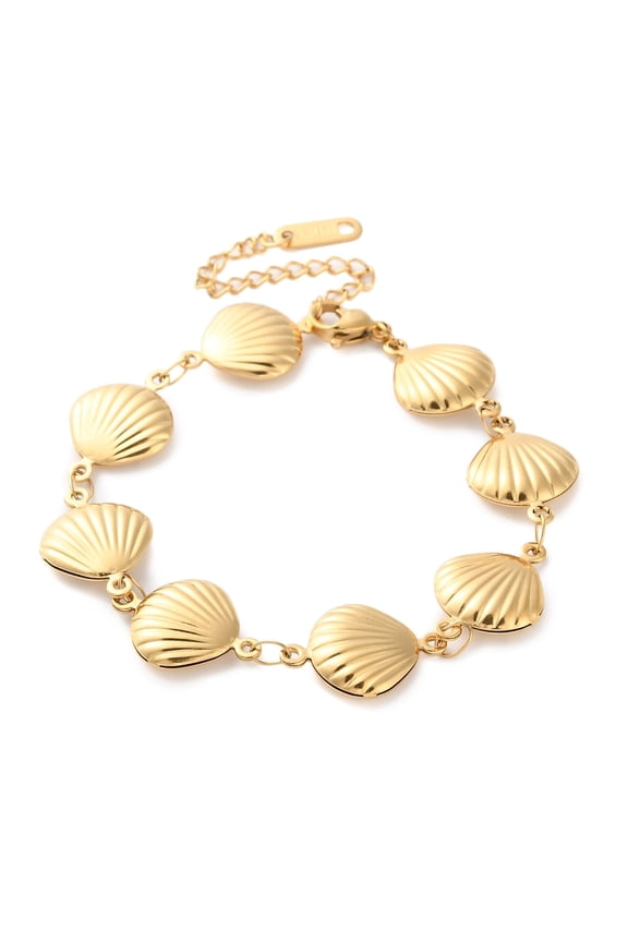 3pc 304 Stainless Steel Shell Link Chain Bracelets for Women Real 18K Gold Plated 6-7/8 inch(17.5cm)