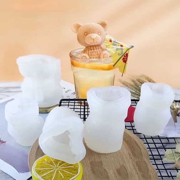 3pc, 3D ice cube maker | small teddy bear shaped silicone mold, suitable for chocolate, cake, ice cream, whiskey, wine, cocktails