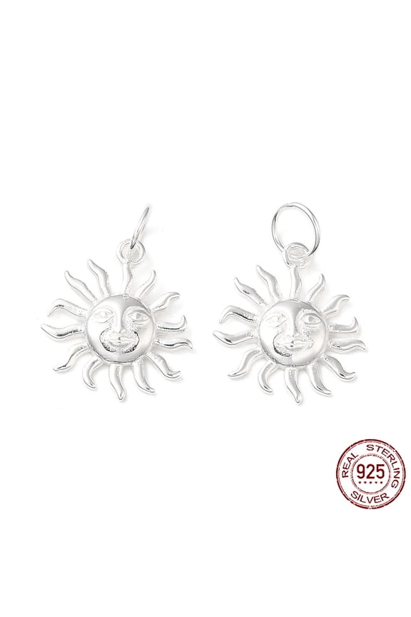3pc 925 Sterling Silver Charms Sun with Jump Ring with S925 Stamp Silver 14x12x2mm Hole: 3.5mm