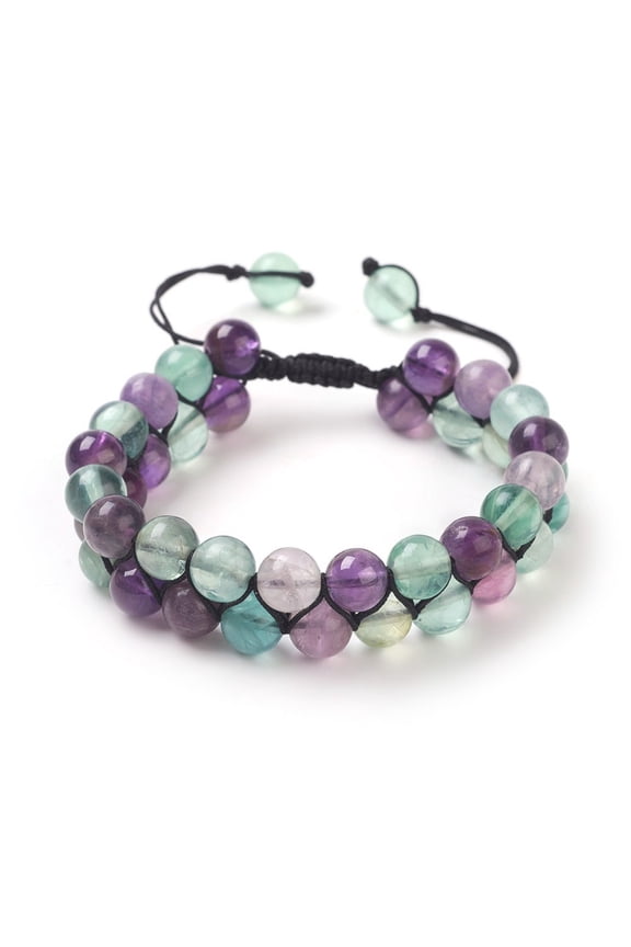 3pc Adjustable Natural Fluorite Bead Bracelets with Nylon Thread 2 inch~2-1/4 inch(5~5.8cm) 8~8.5mm