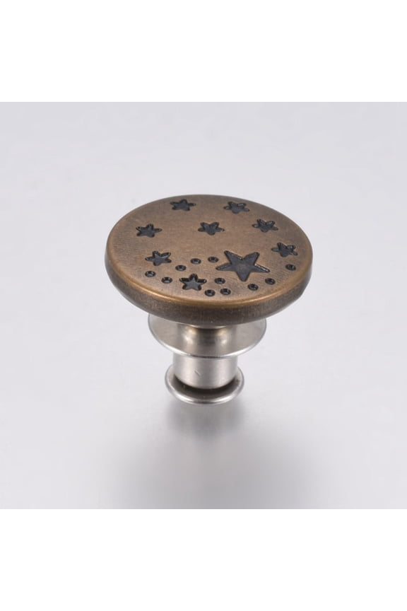 3pc Alloy Button Pins for Jeans Flat Round with Star Antique Bronze 17x14mm