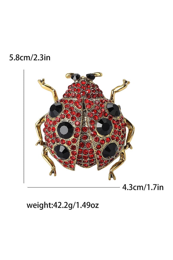 3pc Alloy Rhinestone Brooch for Backpack Clothes Ladybug Golden Jet 58x43mm
