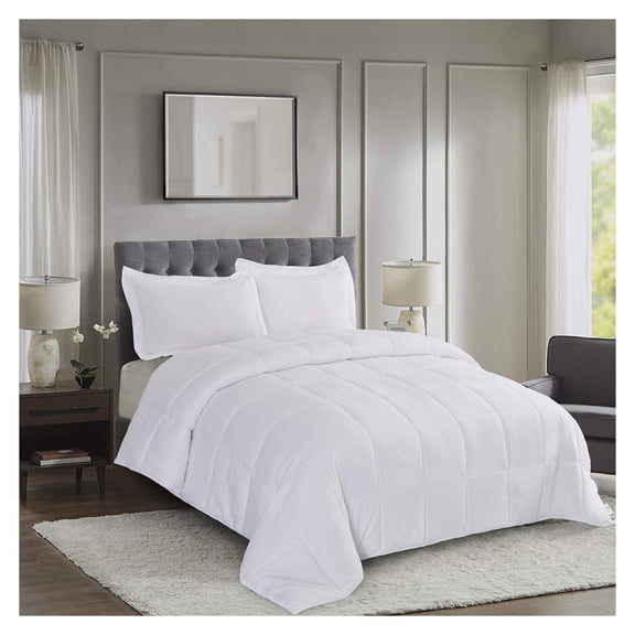 3pc Down Alternative Comforter Set - All Season Reversible Comforter with Two Shams - Quilted Duvet Insert with Corner Tabs -Box Stitched - Breathable, Soft, Fluffy (Full/Queen, Pure White)