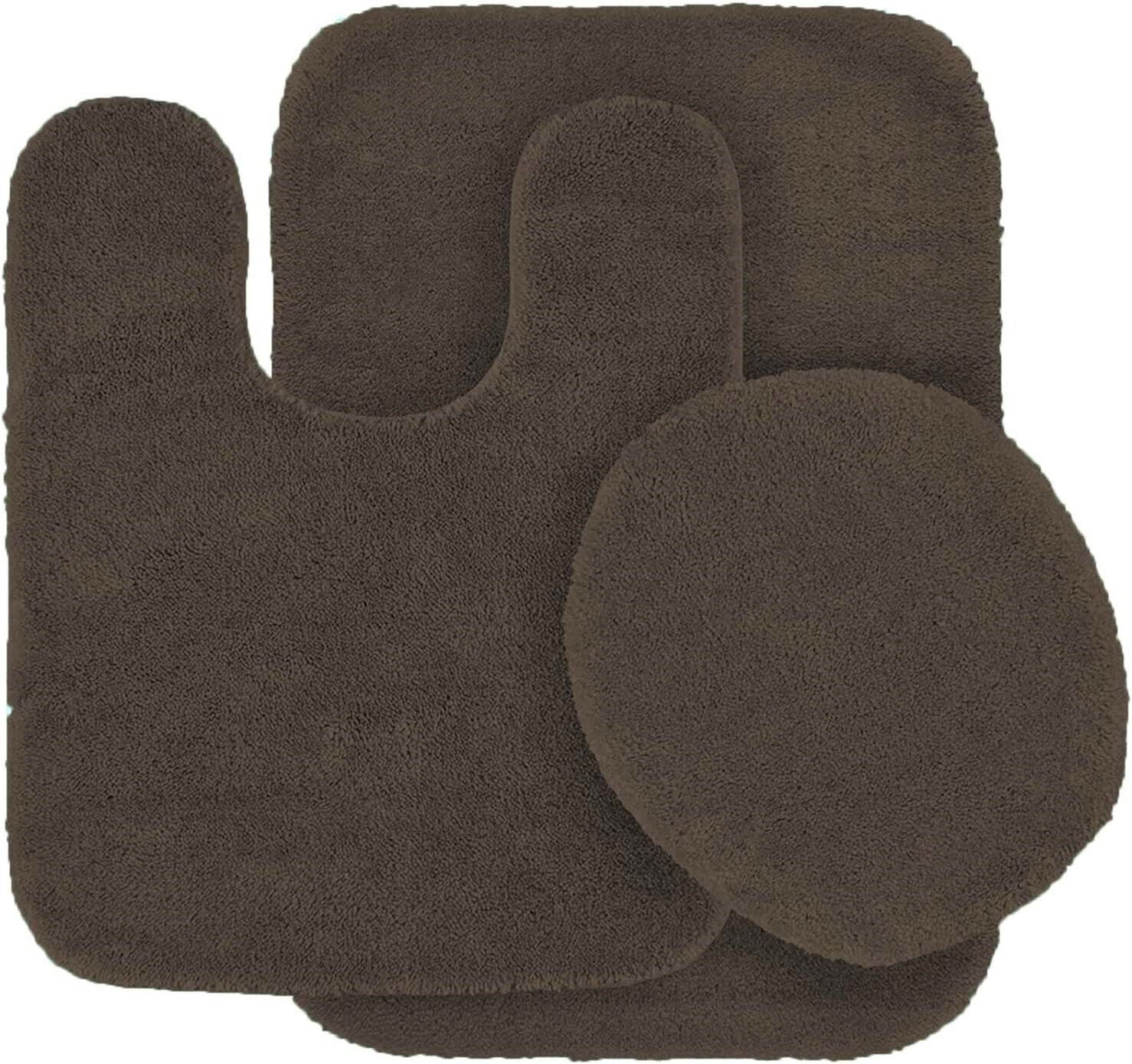 3pc Bathroom Set Rug Contour Mat Toilet With Lid Cover Chenille Super Soft Non Slip With Rubber Backing #6 Brown Color For Bathroom Decor