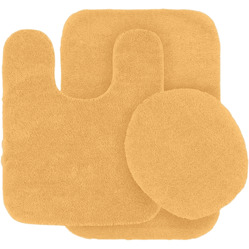 3pc Bathroom Set Rug Contour Mat Toilet With Lid Cover Chenille Super Soft Non Slip With Rubber Backing #6 Gold Color For Bathroom Decor