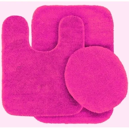 3pc Bathroom Set Rug Contour Mat Toilet With Lid Cover Chenille Super Soft Non Slip With Rubber Backing #6 Hot pInk Color For Bathroom Decor