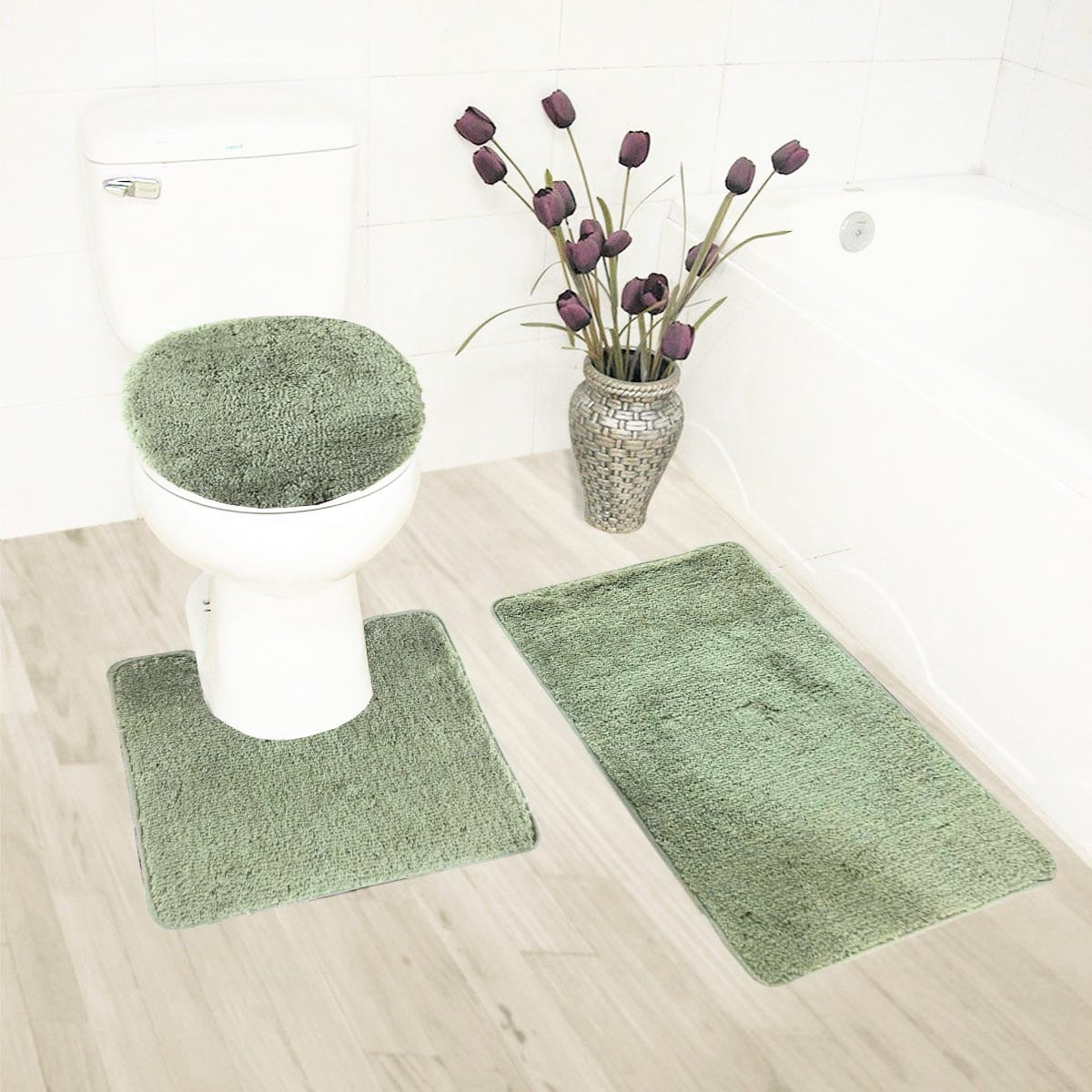 3pc Bathroom Set Rug Contour Mat Toilet With Lid Cover Chenille Super