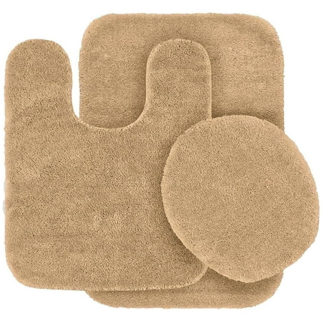 3pc Bathroom Set Rug Contour Mat Toilet With Lid Cover Chenille Super Soft Non Slip With Rubber Backing #6 Taupe Color For Bathroom Decor