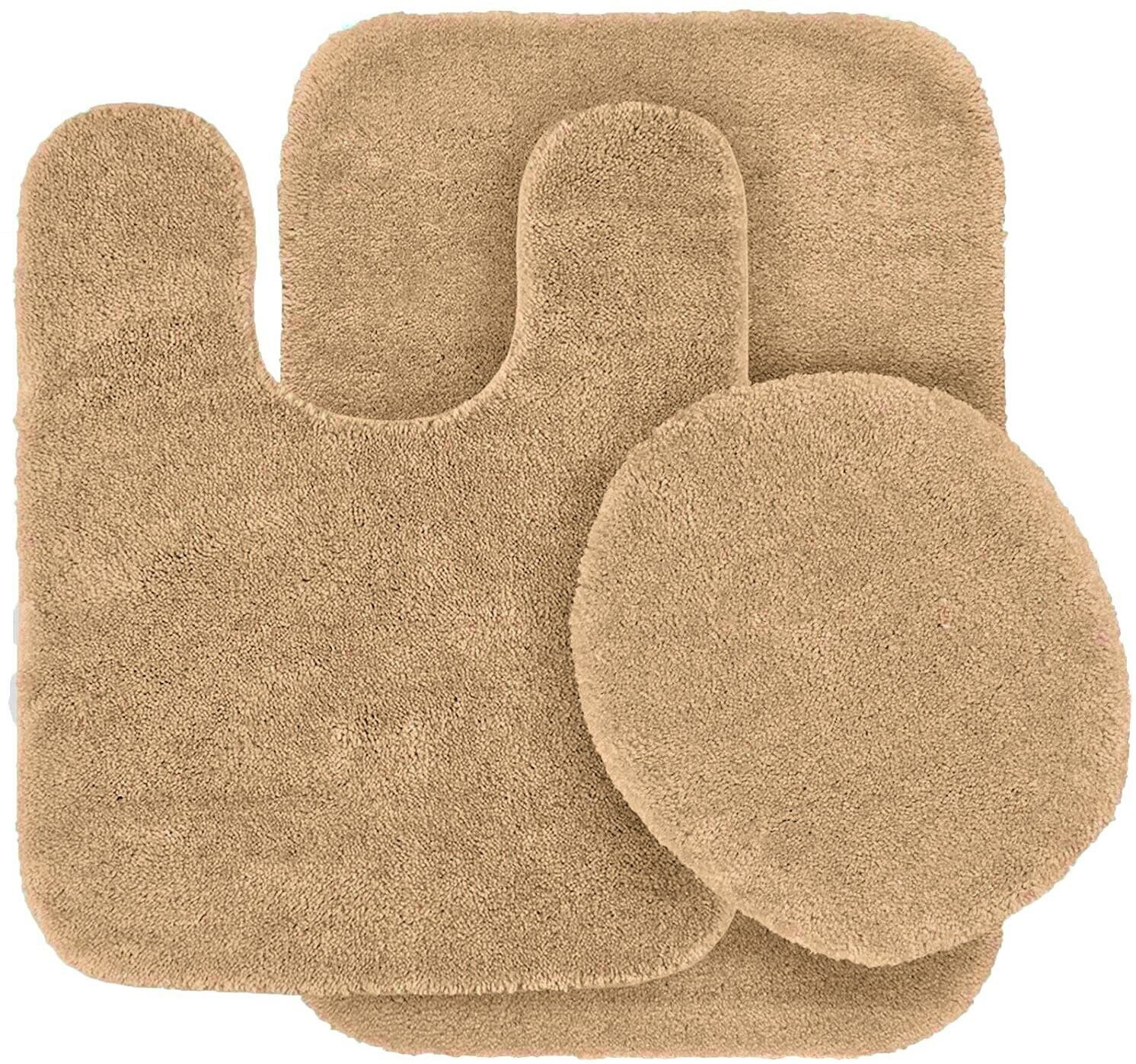 3pc Bathroom Set Rug Contour Mat Toilet With Lid Cover Chenille Super Soft Non Slip With Rubber Backing #6 Taupe Color For Bathroom Decor