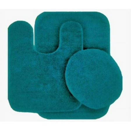 3pc Bathroom Set Rug Contour Mat Toilet With Lid Cover Chenille Super Soft Non Slip With Rubber Backing #6 Teal Color For Bathroom Decor