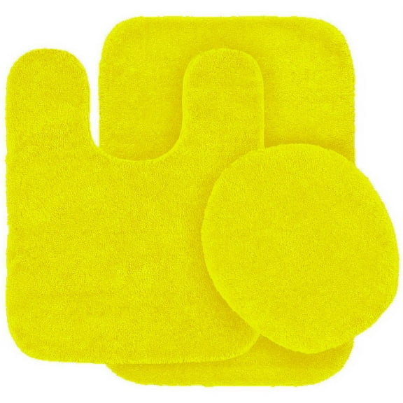 3pc Bathroom Set Rug Contour Mat Toilet With Lid Cover Chenille Super Soft Non Slip With Rubber Backing #6 Yellow Color For Bathroom Decor