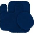 thumbnail image 1 of 3pc Bathroom Set Rug Contour Mat Toilet With Lid Cover Super Soft Non Slip With Rubber Backing #6 Navy blue Color For Bathroom Decor, 1 of 3