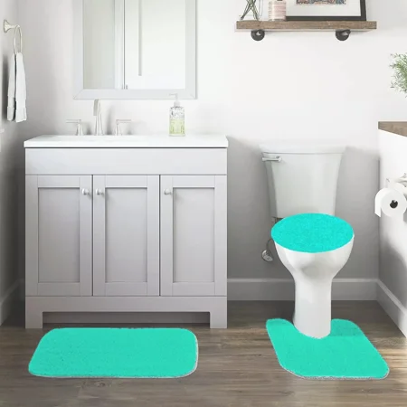 GHL Chenille 3 Piece Bath Rug Set with Contour Mat & Toilet Lid Cover, Rubber Backing