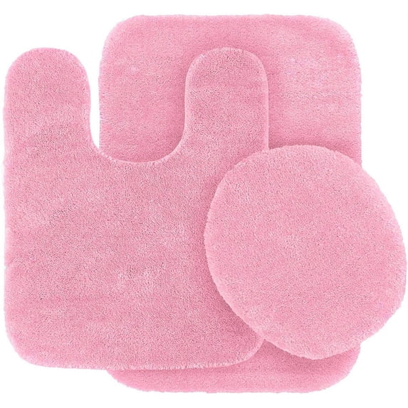 3pc Bathroom Set for bathroom Rug Contour Large Mat Toilet With Lid Cover Chenille Super Sof Non Slip With Rubber Backing #6 Pink