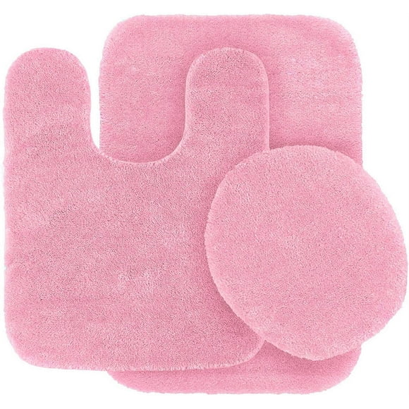 3pc Bathroom Set for bathroom Rug Contour Large Mat Toilet With Lid Cover Chenille Super Sof Non Slip With Rubber Backing #6 Pink