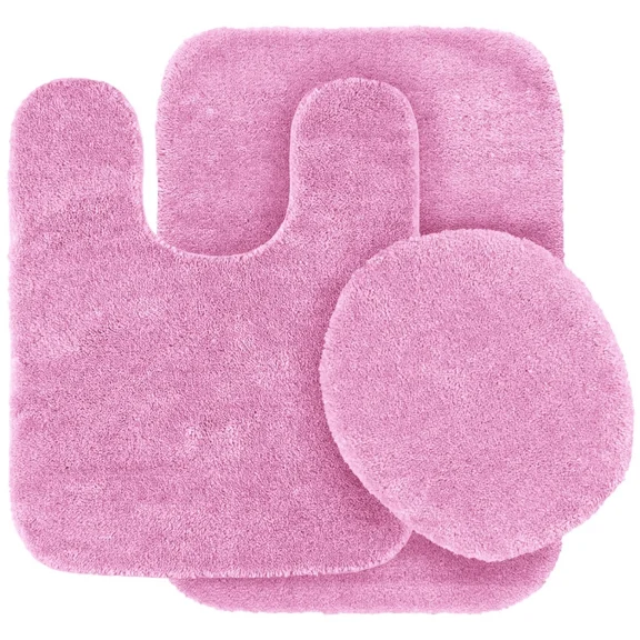3pc Bathroom Set Rug Contour, Large Mat, and Cover Lid Toilet Chenille Super Sof Non Slip With Rubber Backing #6 Blush Pink