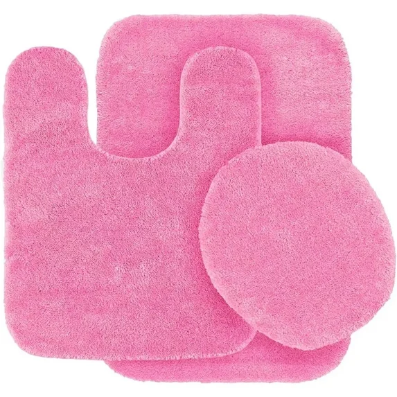 Gorgeous Home Linen Bathroom 6 Modern Solid Print 3-Count Pink Polyester Bath Rugs, 18 x 28, Non-Slip Backing