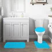 GHL Chenille 3 Piece Bath Rug Set with Contour Mat & Toilet Lid Cover, Rubber Backing