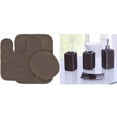 thumbnail image 1 of 4pc Ceramic Accessories + 3pc Bathroom rug mat set #6 Brown color non slip super soft chenille washable, 1 of 3