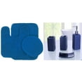 thumbnail image 1 of 3pc Bathroom rug mat set + Matching Ceramic Accesories #6 Royal blue color non slip super soft chenille washable, 1 of 4