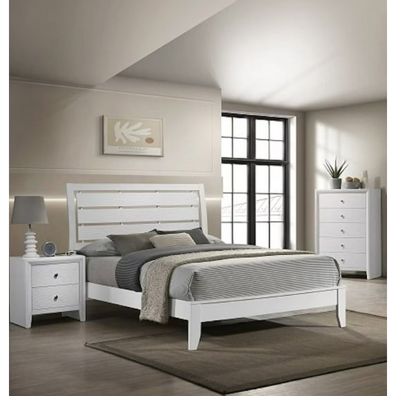 3pc Beautiful White Finish Full Size Panel Bed Chest Nightstand Set Wooden Bedroom Furniture