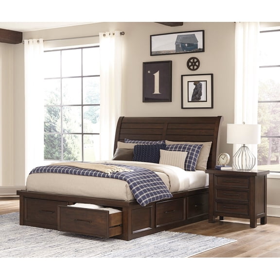 3pc Bedroom Furniture Captain Storage King Bed and Nighstands Set Brown Finish