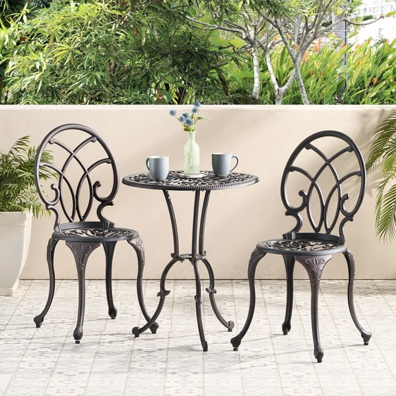 3pc Bistro - Aluminium In Copper Finish, 2 Chairs & 1 Table, 24in X 28.5in, Umbrella Hole Available Copper-appearing Strong Aluminum Build-up Perfect For Intimate Outdoor Seating And Table With