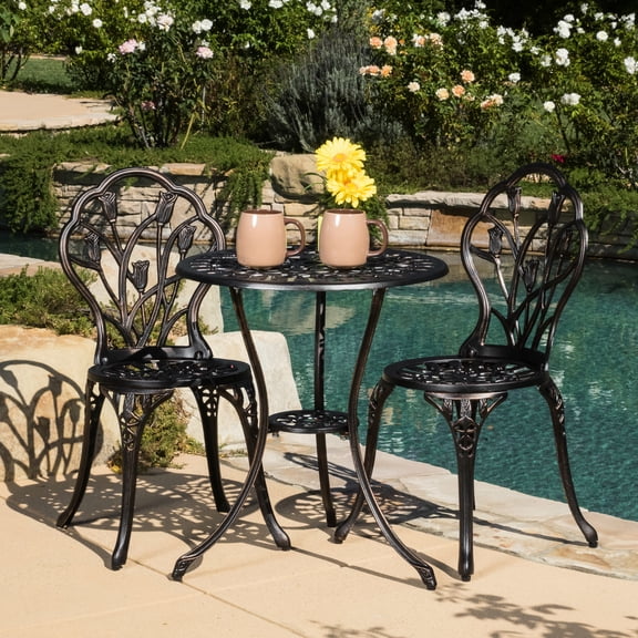 3pc Bistro Cast - Aluminium Construction, Copper, Elegant Outdoor Material, Intricate Design For Backyard