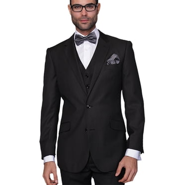 Men's Black Pinstripe 3pc 2 Button Italian Designer Suit Black main image 0