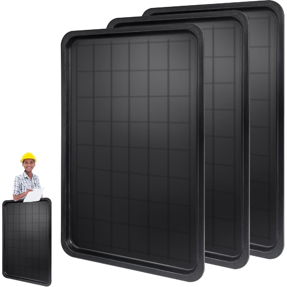 3pc Black Plastic Rectangular Stackable Automotive Drip Pans, 35.2 x 23.4 Inches, Matte or Glossy Finish, 3pc Replacement Range Drip Pans, for Car Maintenance, Cleaning, Pet Care