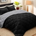 thumbnail image 1 of 3pc Black Queen Size Comforter Set-All Season Reversible Down Alternative Comforter with Two Shams -Quilted Duvet Insert with Corner Tabs - Diamond Stitched Blanket - Breathable, Soft, Fluffy, 1 of 8