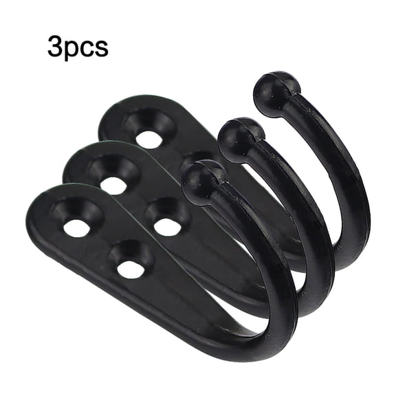 3pc Black Wall Hooks With Screwsand AnchorforKey, Towel, Hat (U Shape), 3 Pack U Shaped Wall Hooks, Black Metal Coat Hangers, Screw Mounted Key Holders