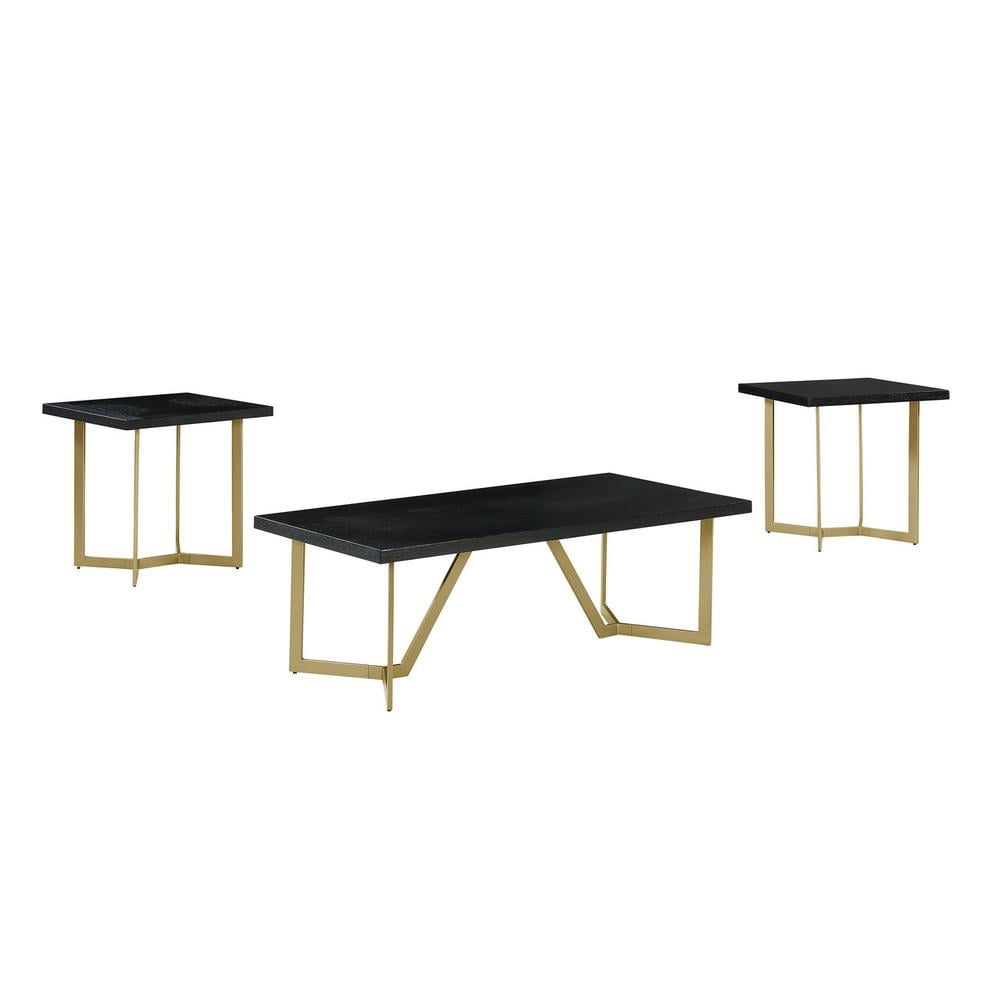 Walmart 3-Piece Black Wood & Gold Metal Coffee Table Set for Living ...