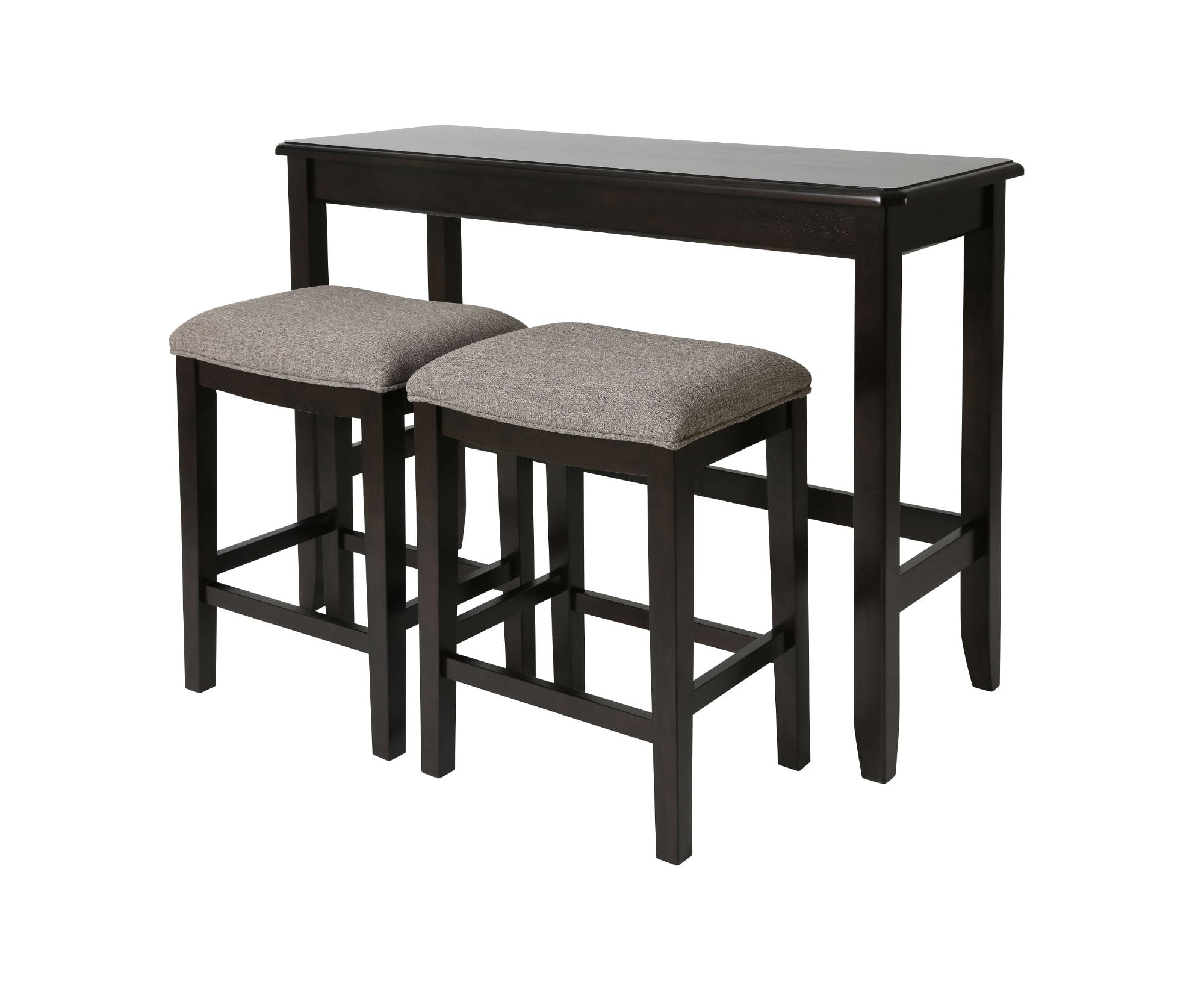 Espresso Solid Pine Sofa Table and Stools Set
