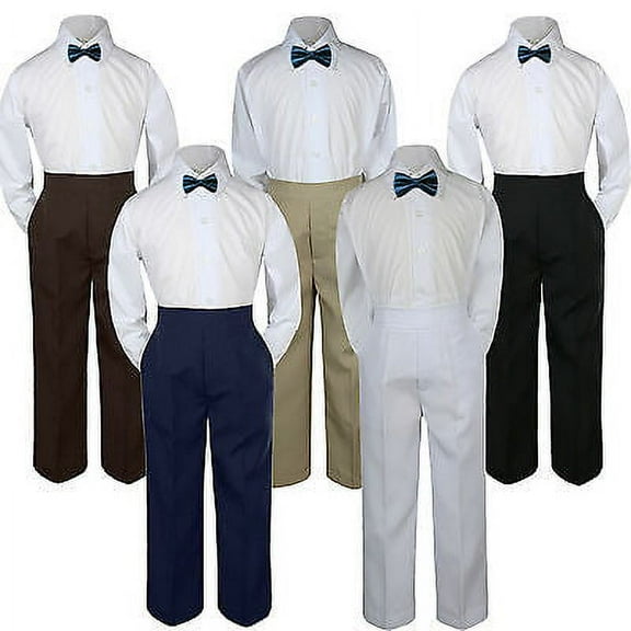 3pc Boy Suit Set Blue Teal Bow Tie Baby Toddler Kid Formal Shirt Pants S-7