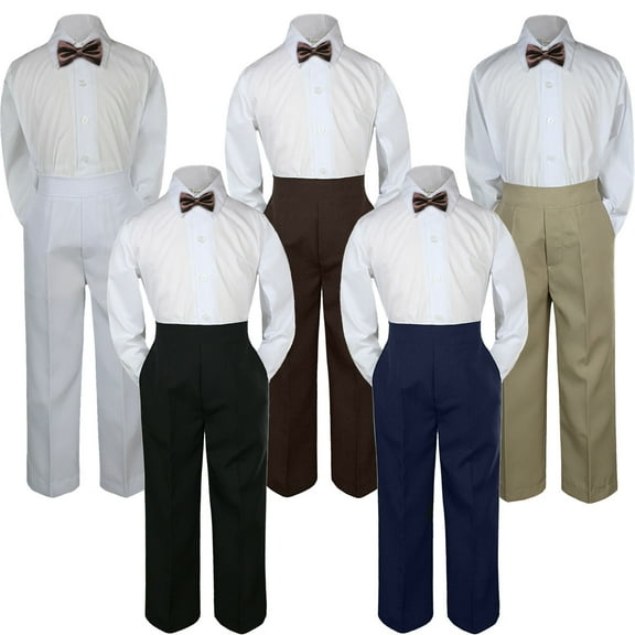 3pc Boy Suit Set Brown Chocolate Bow Tie Baby Toddler Kid Formal Shirt Pants S-7
