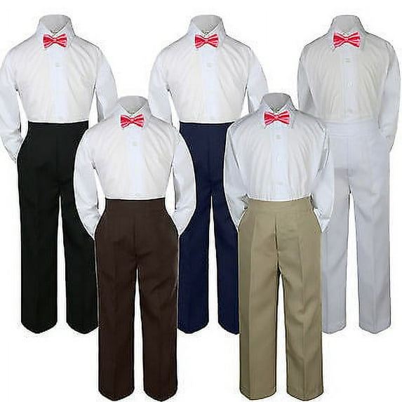 3pc Boy Suit Set Coral Sunset Bow Tie Baby Toddler Kid Formal Shirt Pants S-7