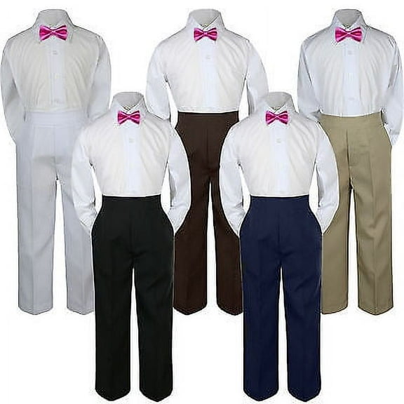3pc Boy Suit Set Fuchsia Pink Bow Tie Baby Toddler Kid Formal Shirt Pants S-7