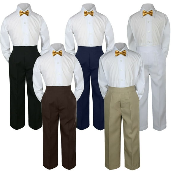 3pc Boy Suit Set Gold Bow Tie Baby Toddler Kid Formal Shirt Pants S-7