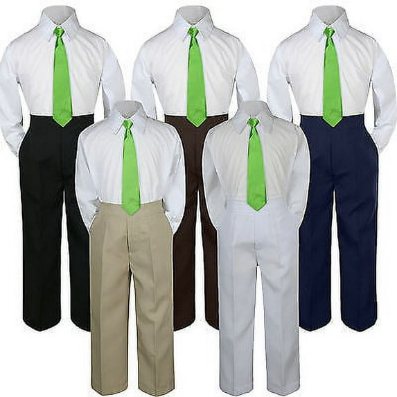 3pc Boy Suit Set Lime Green Necktie Baby Toddler Kid Formal Shirt Pants S-7