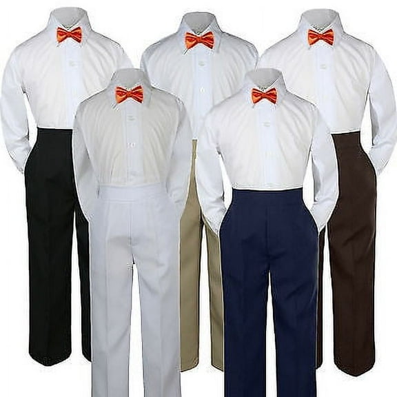 3pc Boy Suit Set Orange Bow Tie Baby Toddler Kid Formal Shirt Pants S-7 Wedding