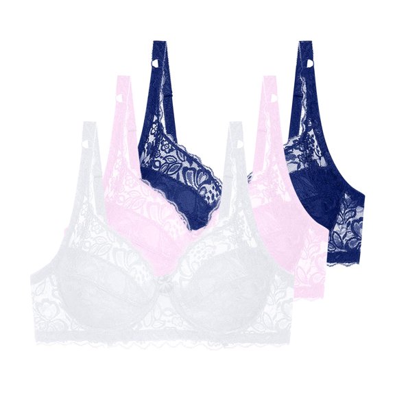3pc Bras for Women Comfortable Lace Bras Plus Size Full-Cover Push up Balconette Non Padded Thin Breathable Everyday Bralettes No Underwire Seamless Bralettes for Lady White 75C