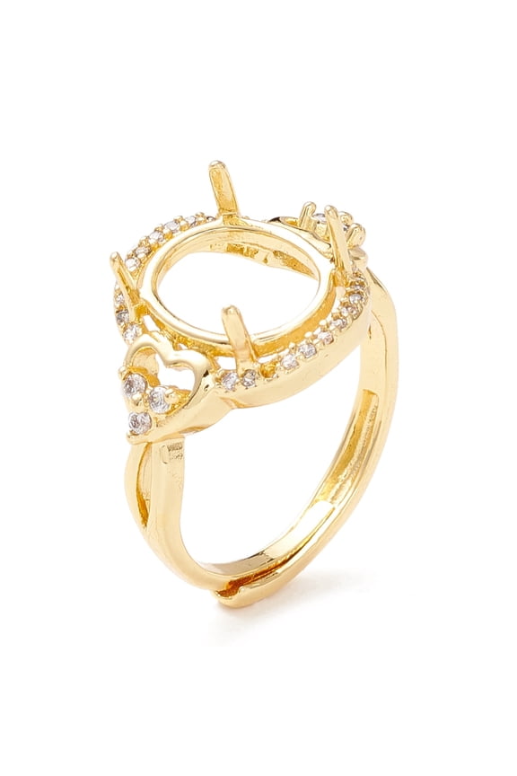3pc Brass Cubic Zirconia Adjustable Ring Components 4 Claw Prong Ring Settings Long-Lasting Plated Cadmium Free & Lead Free Oval Golden