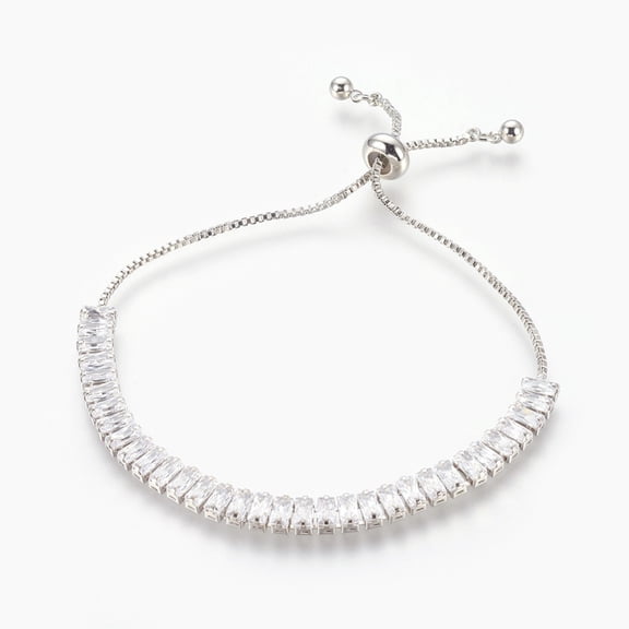 3pc Brass Cubic Zirconia Bolo Tennis Bracelets Slider Bracelets Rectangle Clear Platinum 1-1/8 inch~3 inch(3.1~7.5cm)