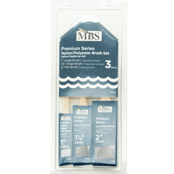 3pc Brush Set, 1" Angle, 1.5" Angle, & 2" Flat, Premium Series