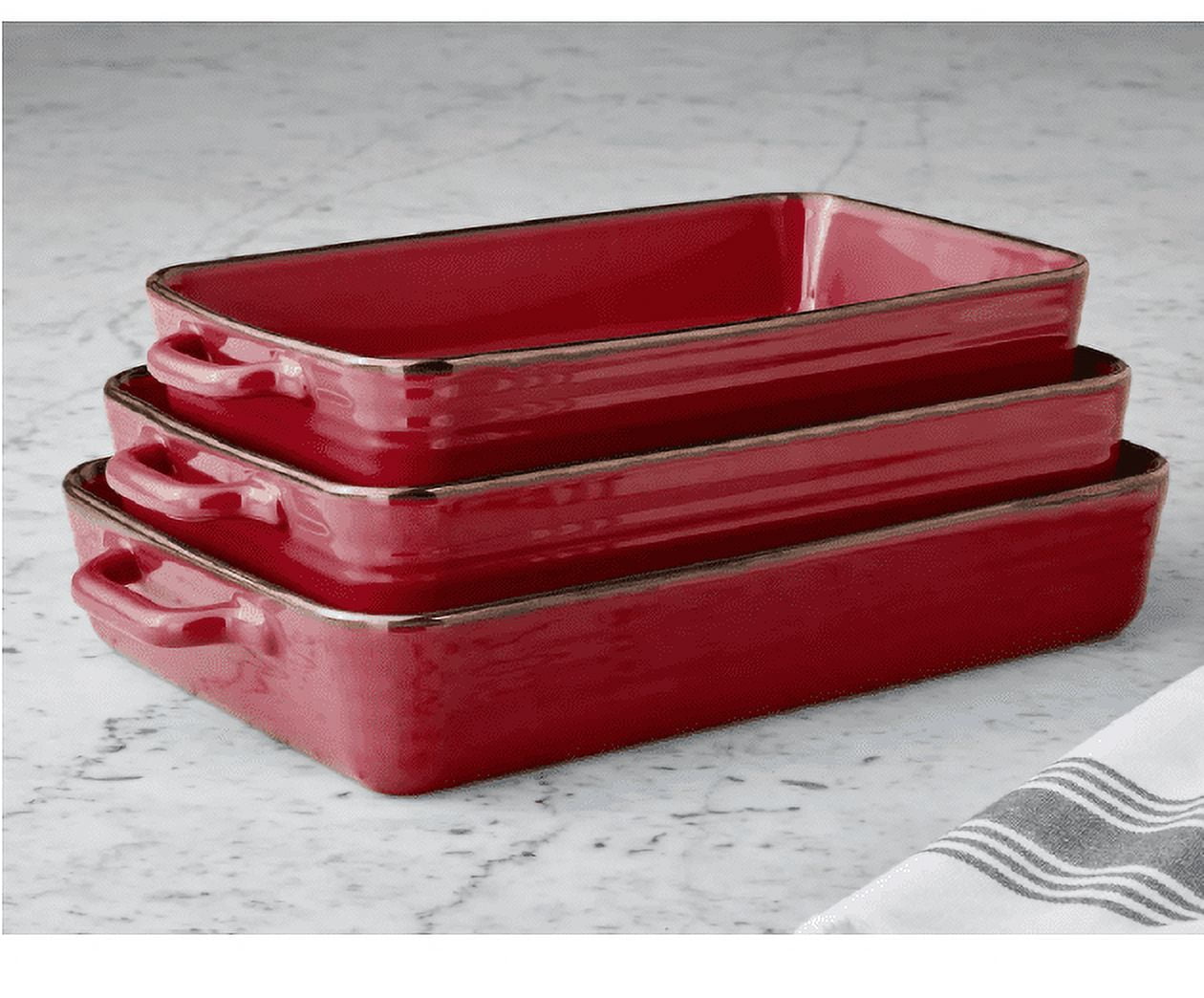 3pc Ceramic Bakeware set, Red