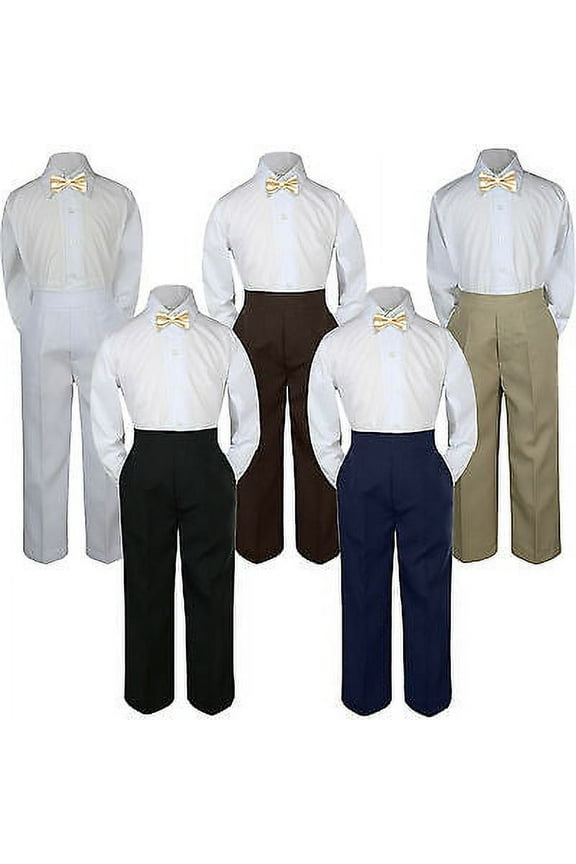 3pc Champagne Bow Tie Suit Shirt Pants Set Baby Boy Toddler Kid Uniform S-7