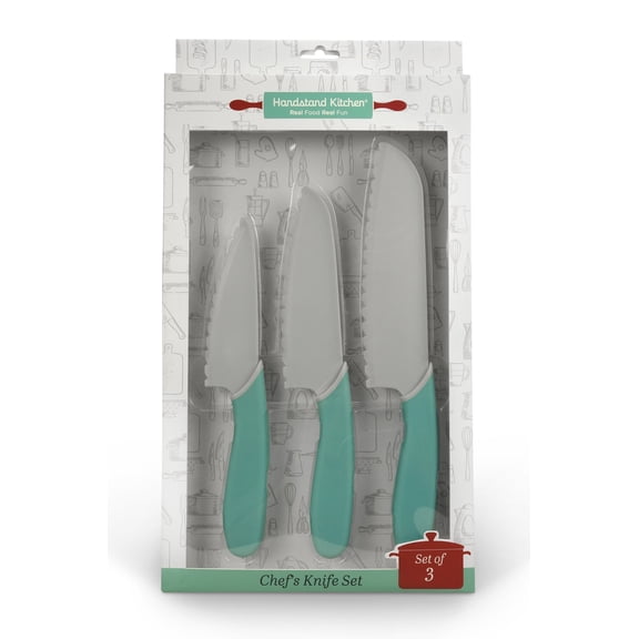 Handstand Kitchen 3-Piece 5", 6" and 7" Serrated BPA-Free Knife Set for Kid Safe Cooking
