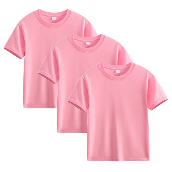 3pc Children's Cotton T-Shirt Crew Neck Short Sleeve Loose Tops for Boys Girls Casual Solid Color Basic Tee (4 Years, Pink 2)